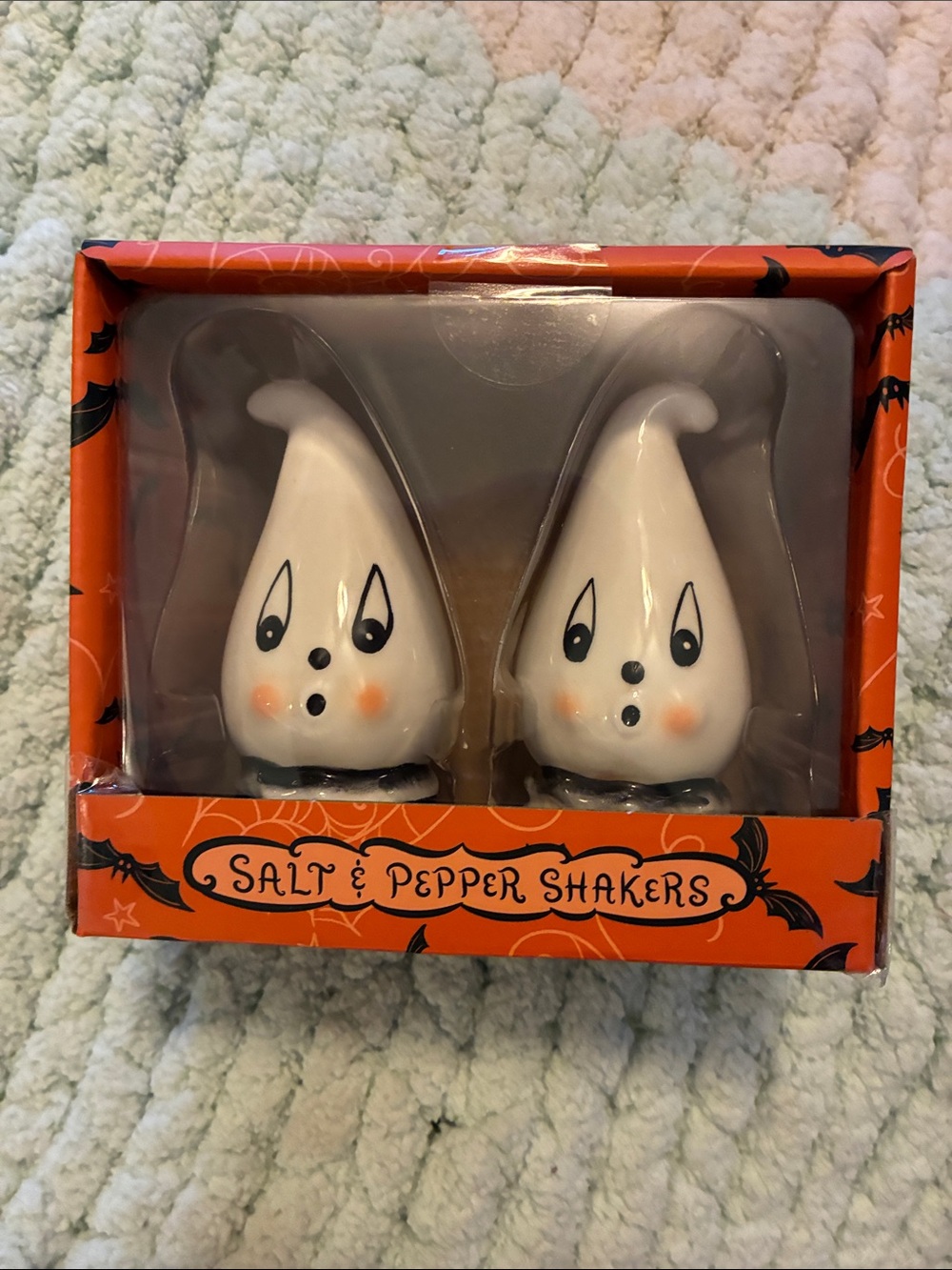Halloween Ghost Salt & Pepper Shakers – White Ceramic Set